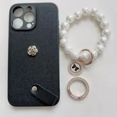 iPhone15ProMax用 ケース スマホケース 黒 ブラック 花
