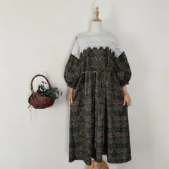 handmade ウィリアムモリス.兄弟うさぎ生地 ワンピース free 長袖