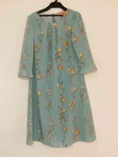 sunauna 水色 花柄刺繍 ワンピース 34