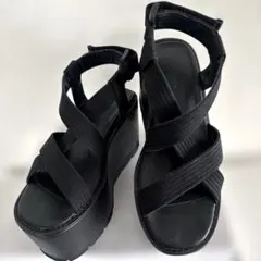 【EMODA】大人気 クロステープバルキーサンダル ブラック 厚底 黒 M 美脚