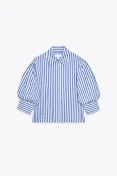 ZARA バルーンスリーブ青白ストライプシャツ
