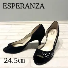 ✨未使用品✨ESPERANZA　ハイヒール　オープントゥ　ビジュー　24.5のサムネイル
