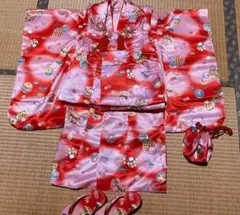 七五三　3歳　被布　着物　草履　巾着　おひなさま　手毬模様　美品