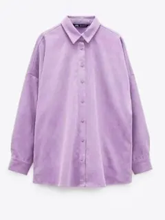 ZARA コーデュロイ長袖シャツ パープル M 羽織り ゆったり シンプル