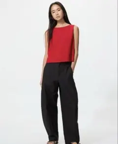 試着のみ　UNIQLO ジャージーバレルレッグパンツ　Mブラック