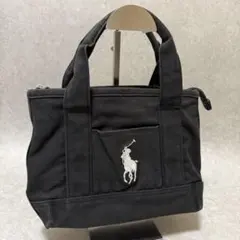ポロラルフローレン　ミニトートバッグ　キャンバス　ホース刺繍　ブラック