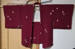 ワインレッド 花柄 羽織　着物　和装　昭和　レトロ