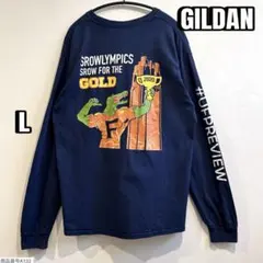 【GILDAN】ギルダン　長袖Tシャツ　バックプリント　ネイビー　海外古着　Lのサムネイル