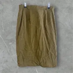 カーキ グリーン ひざ丈タイトスカート 裏地付 薄手素材 海外古着 Mサイズ相当