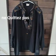 ne Quittez pas ヌキテパ エンブロイダリーシアーブラウスビーズ