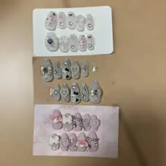 ハートとリボンのネイルチップセット　３セット　現品