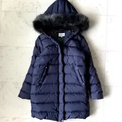 極美品 グリーンレーベルリラクシング キッズ155 フードファー付きダウンコート