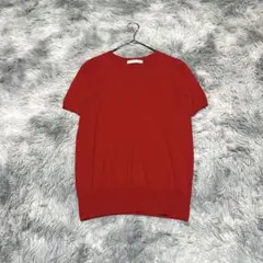 【ミッシェルクラン】サマーニット 赤 レッド M 半袖 襟袖裾リブ加工【美品】のサムネイル