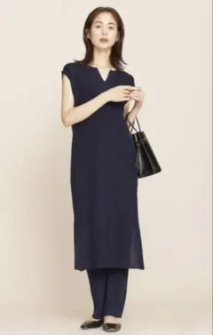 【美品】ナノユニバース　ブライトニットワンピース＋パンツセット ノースリーブ