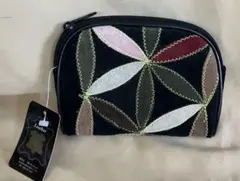 レザー 刺繍ポーチ 小型 革