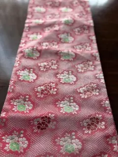 アンティーク名古屋帯☆可愛らしいピンクに鹿子模様のベースにお花の刺繍