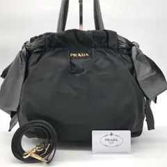 ✨美品✨プラダ トートバッグ 2way メタルロゴ ジャガード リボン ナイロン