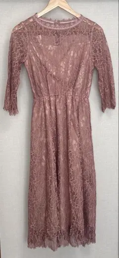 カナ　M 美品　結婚式　パーティー　ドレス　ワンピース　ローズ　ピンク　レース