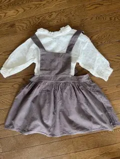 ハンドメイド　エプロンワンピース&お花レースブラウス　ワンピ　キッズ　2歳3歳