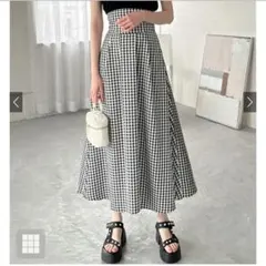 ギンガムチェック柄バックレースアップフレアスカート　S