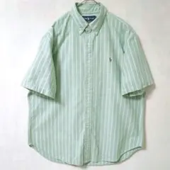 ラルフローレン 半袖BDシャツ XL ライトグリーン ストライプ ボタンダウンのサムネイル