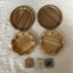木製豆皿2枚木製コースター2枚押し花マグネット3個セット