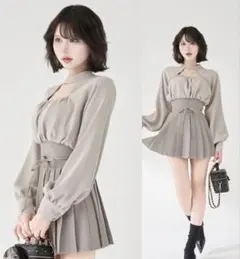 Darich ドッキングコルセットプリーツミニワンピース GRY free