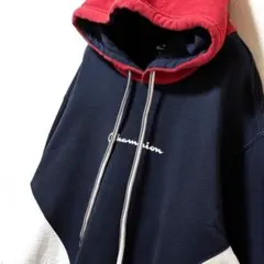 チャンピオン ロゴ配色 スウェットパーカー ネイビー 紺色 XL 古着