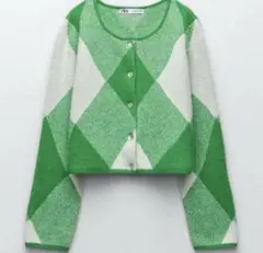 ZARA アーガイル柄 ジャガードニットカーディガン