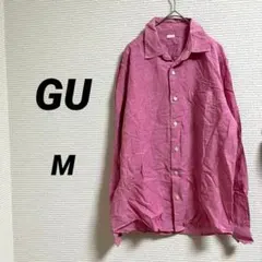 【GUジーユー】 メンズ 長袖リネンシャツ コットン M ピンク系 シンプル