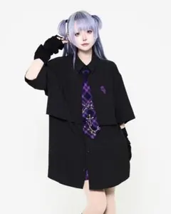 TRAVAS TOKYO パンクス ネクタイ シャツ ブラック パープル