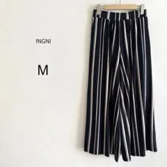 【INGNI】 ワイドパンツ ストライプ ウエストゴム ネイビー M ゆったり
