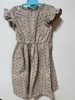 美品 120ワンピース おしゃれ着 半袖 水玉ベージュ 女の子 春夏