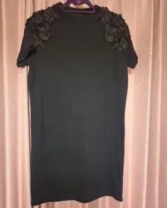 jeanasis黒の花柄刺繍半袖ワンピースのサムネイル