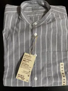 【新品】洗いざらしオックススタンドカラー　長袖シャツ紳士 Ｍサイズ