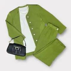 美品 希少 レトロ セットアップ ジャケット パンツ グリーン 肩パッド スーツ
