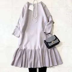 新品タグ ローズティアラ 大きいサイズ42 洗える袖パールフレアニットワンピース