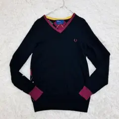 フレッドペリー アーガイルニット S 黒×ボルドー