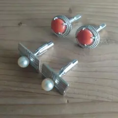 銀製カフス　2種類　（真珠・ピンク珊瑚）