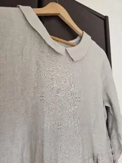 週末セール　ELLIFE エリフェ　リネン100% 刺繍 七分袖ワンピース　襟付