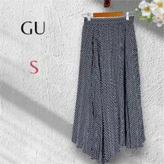 GU ジーユー【S】アシンメトリー プリーツ ロング スカート ネイビー