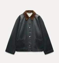 ZARA コーデュロイ襟付きワックスドジャケット