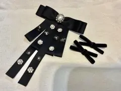 最終値下げ！【美品】リボンブローチ＆ピンセット ブラック 黒 パール ビジュー
