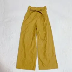 ユニクロ　ベルテッドリネンコットンワイドパンツ　ベルト付　イエロー【S】春パンツ