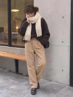 ベージュ ワイドパンツ イージーパンツ
