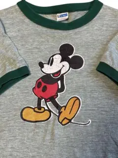 70s USA製 DISNEY ミッキー 染込 霜降 リンガー Tシャツ 白足 - メルカリ