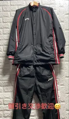 asics アシックス ウインドブレーカー 上下セット セットアップ M 黒赤