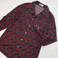 希少【昭和レトロ】 ヴィンテージ 日本製 ミッソーニ柄 ストレッチブラウス 長袖