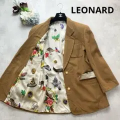 圧巻の一着✨レオナール ジャケット カシミヤ キャメル 総柄 花 動物 Lサイズ