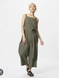 オリーブグリーン ストライプ サロペット　UNIQLO
